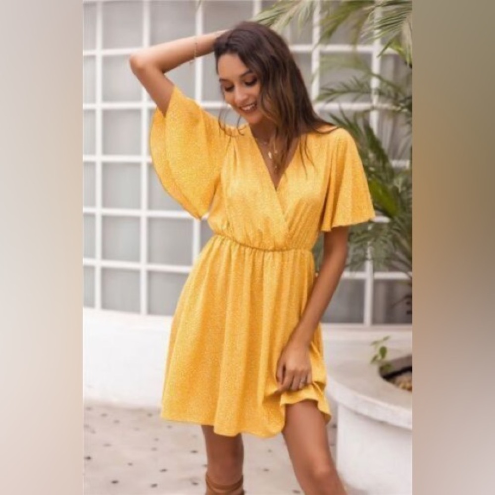 Sienna Sky Mini Sundress Small  Yellow Flowers Flowy Faux Wrap dress